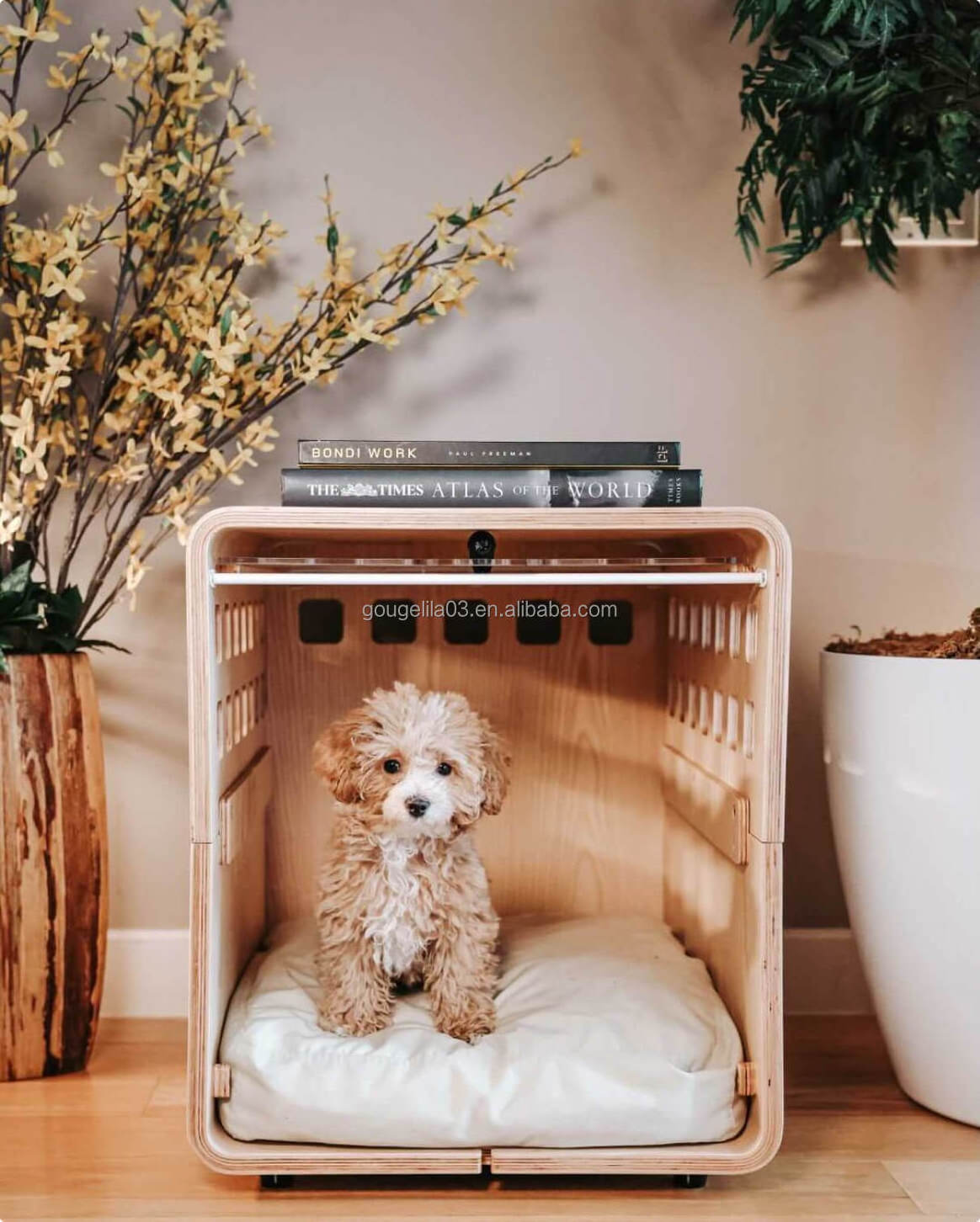 Factory Modern Customized Stylish Clear Acrylic Heavy Duty Fold Up Inside House Kennel Dog Wood Crate For Small Animals