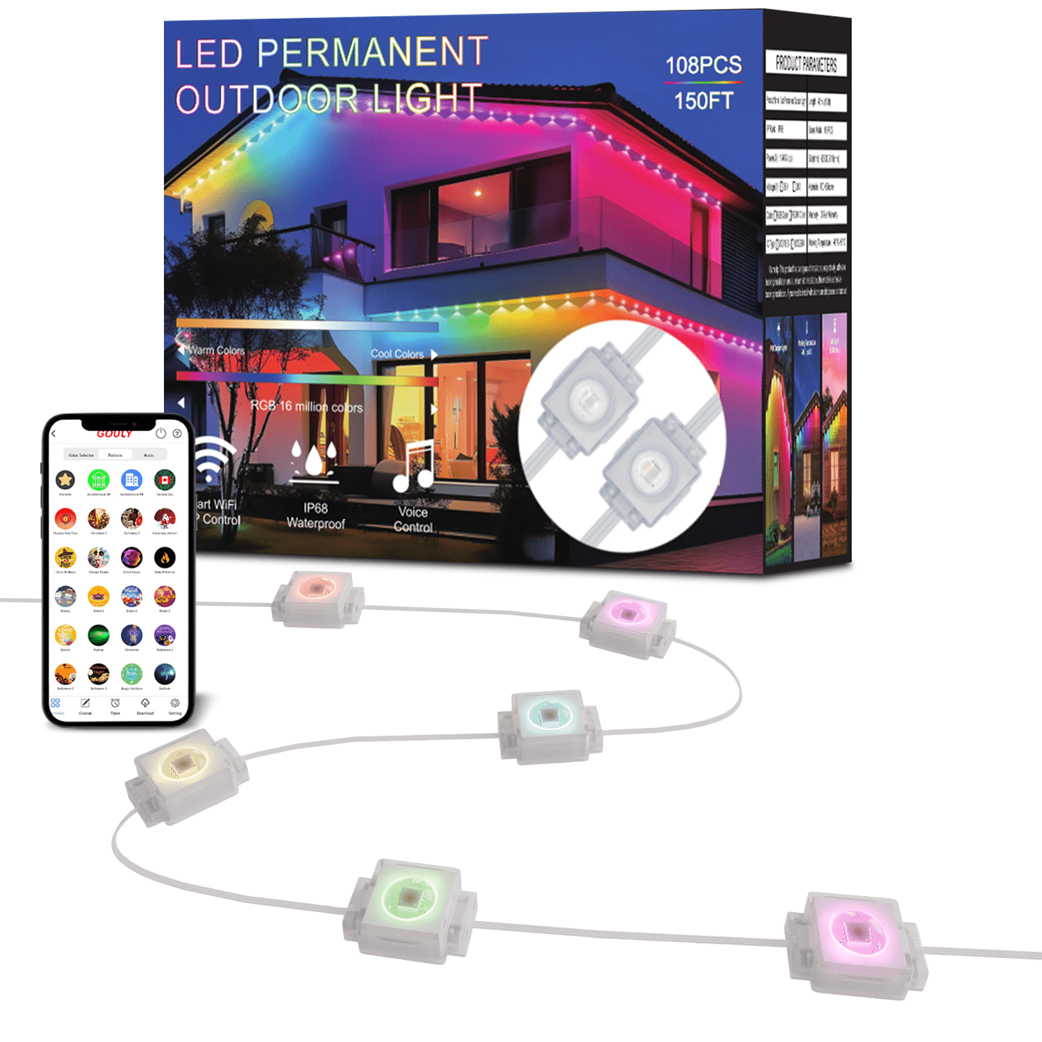 gouly higher quality gemstone led lights ucs1903 rgbw chasing color smart controller permanent holiday lights