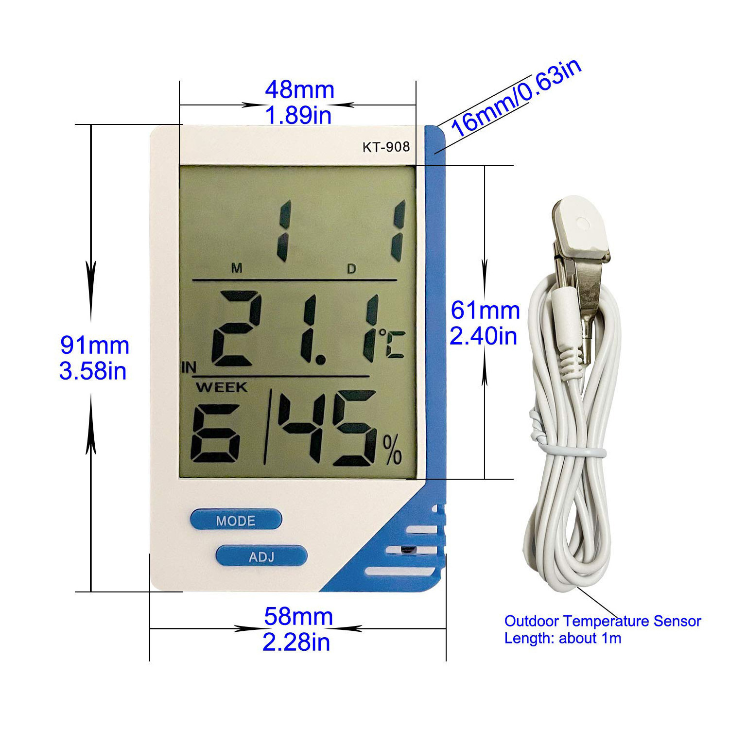 Digital Hygrometer Thermometer Clock Black Magnetic Stand LCD Screen Humidity Thermometer Clock TH-03 Customization Acceptable