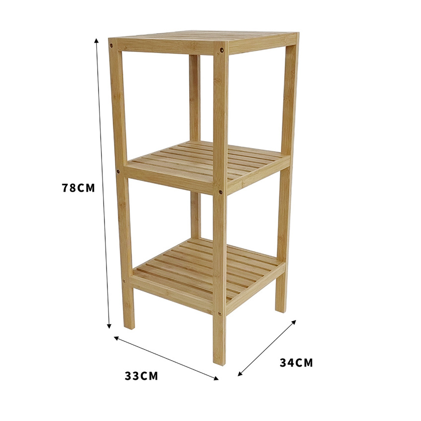 GOURMAID Bamboo kitchen Bathroom Shelf 3-Tier Multifunctional Storage Rack Narrow Shelving Unit