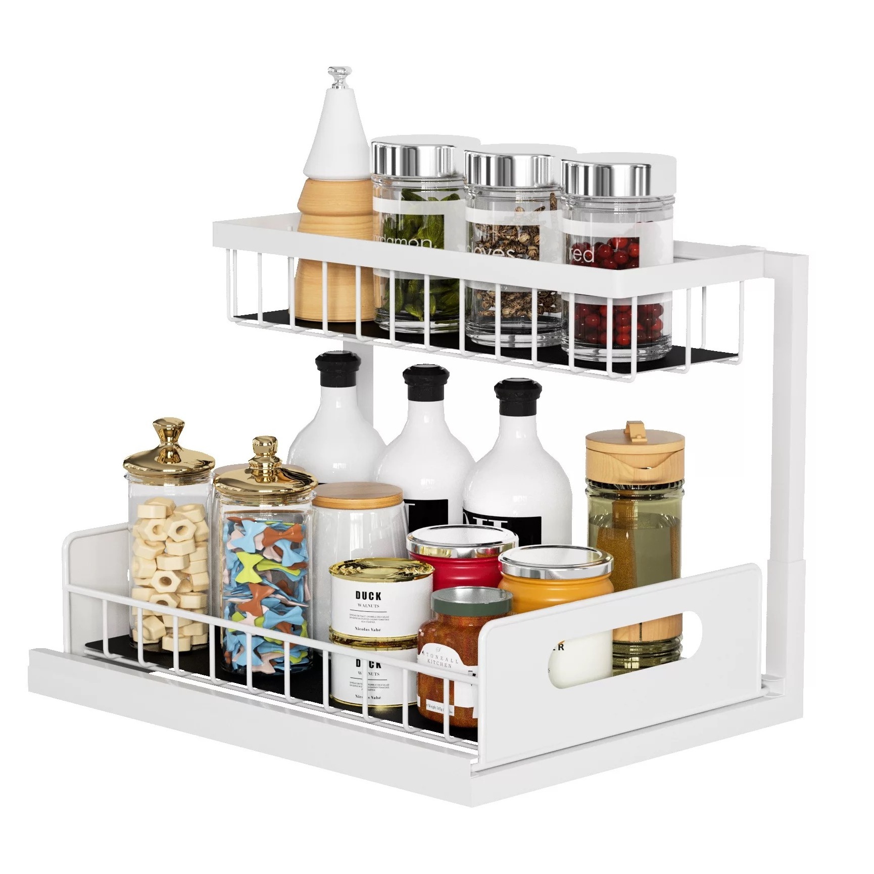 GOURMAID 2 Tier Under Sink Slide Out Basket Pull Out Basket Cabinet Organizer