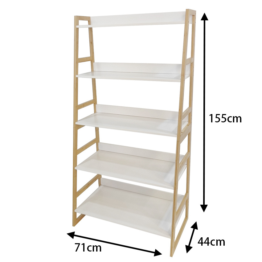 GOURMAID bamboo 5 Tier Multi-Functional Bookshelf Storage Rack Plants Stand Display Shelf for Living Room