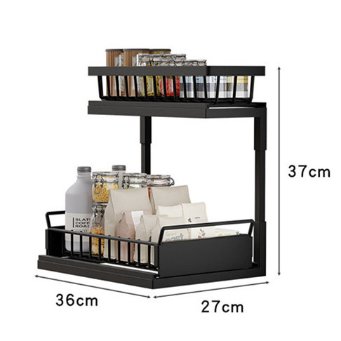 GOURMAID 2 Tier Pull Out Sliding Shelf Under Sink Organizer for Kitchen Cabinet Drawer