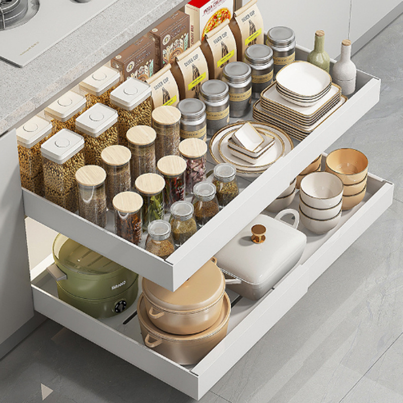 GOURMAID Expandable Pull Out Cabinet Organizer with Adhesive Nano Film For Kitchen Storage Under Sink Drawer Organizer