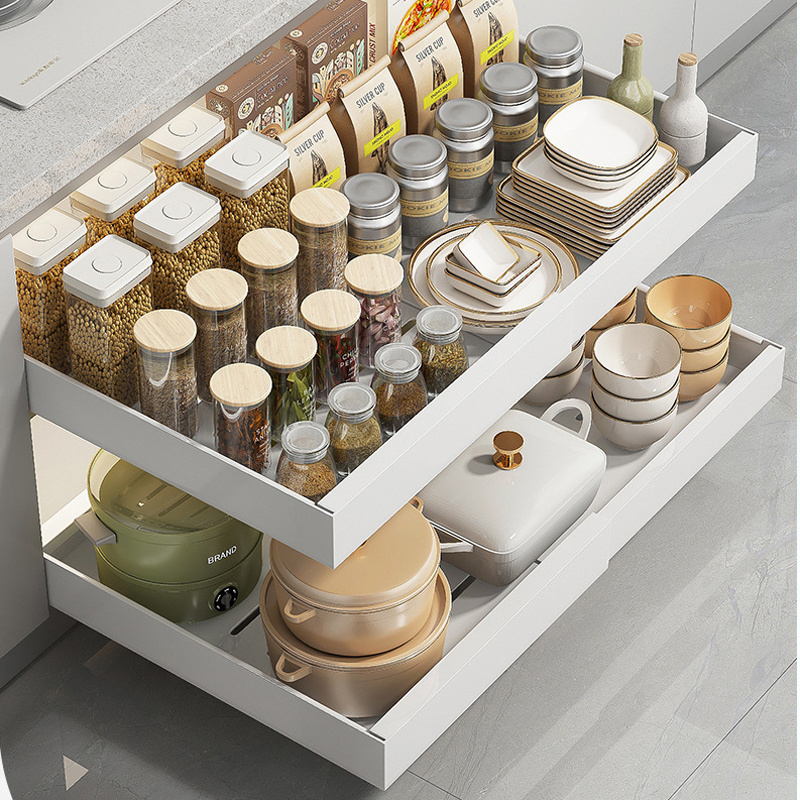 GOURMAID Expandable Pull Out Cabinet Organizer with Adhesive Nano Film For Kitchen Storage Under Sink Drawer Organizer