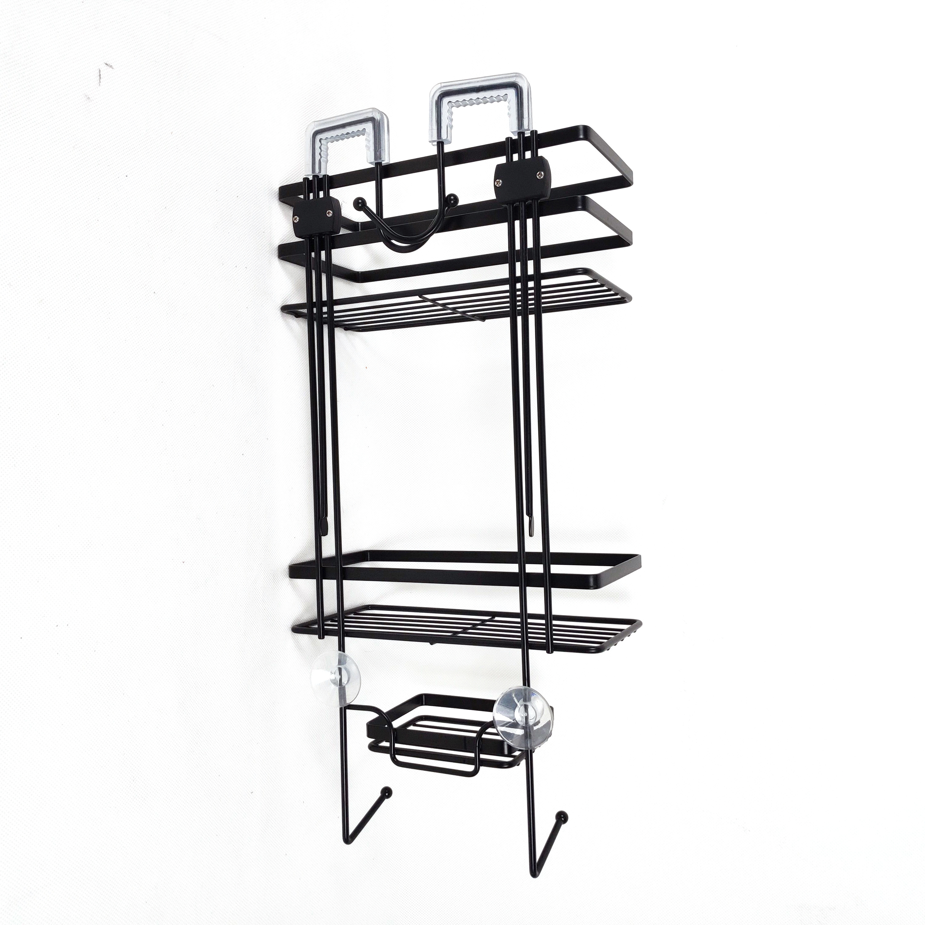 Shower Caddy Over The Door Bathroom Shelf Organizer  Rustproof Wall Rack with Hooks  Razors Towels Shampoo Organizer