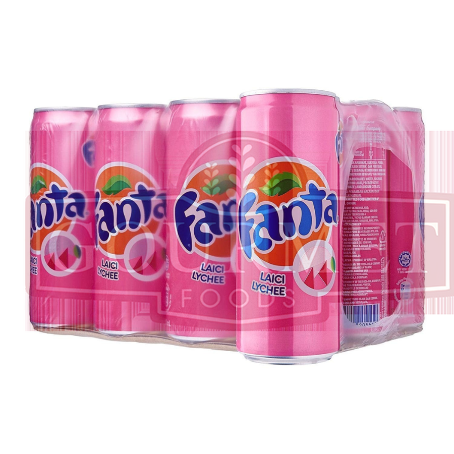 Fanta Lychee Soft Drink Can 320ml mixed with many other Fanta flavors Sarsi Grape Orange Cream Soda Fruity