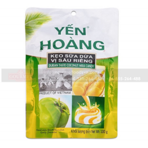 Yen Hoang Crispy Coconut Durian Candy The Product Is Made From Pure Coconut Milk, White Granulated Sugar, Malt