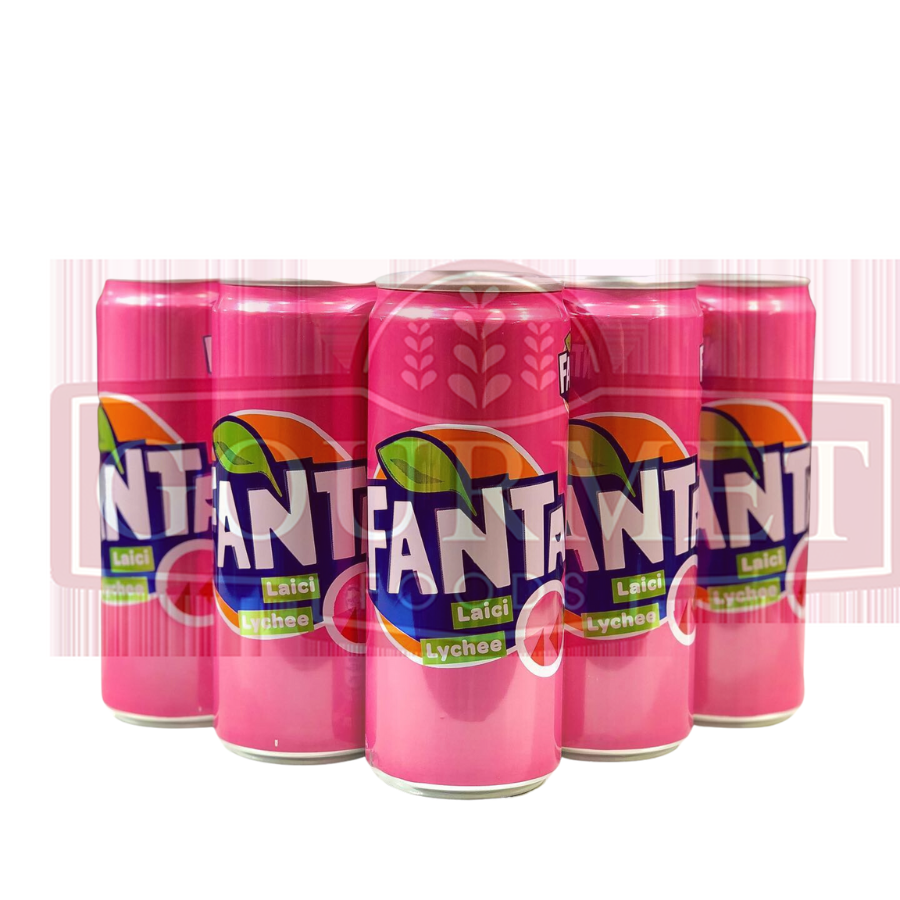 Fanta Lychee Soft Drink Can 320ml mixed with many other Fanta flavors Sarsi Grape Orange Cream Soda Fruity