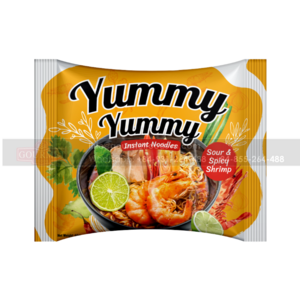 Yummy Yummy Instant Noodle Thai Hot Pot Sour and Spicy Shrimp with chewy noodles, rich shrimp sauce