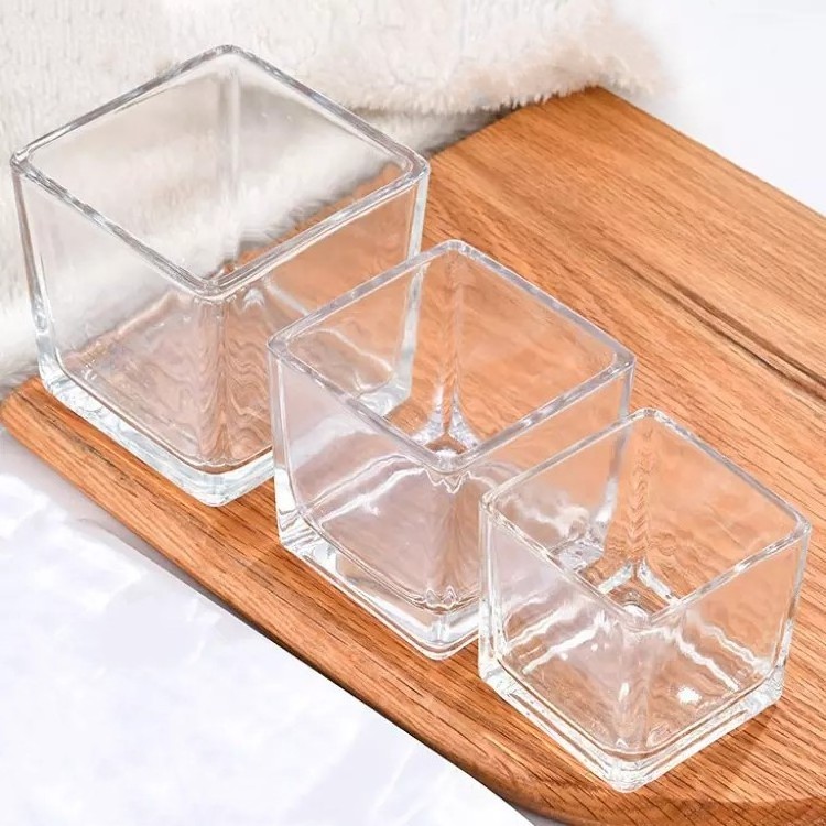 4Oz 6Oz 8Oz 12Oz Exclusive Custom Luxury Square Candle Votive Clear Square Cube Glass Candle Jar With Lid