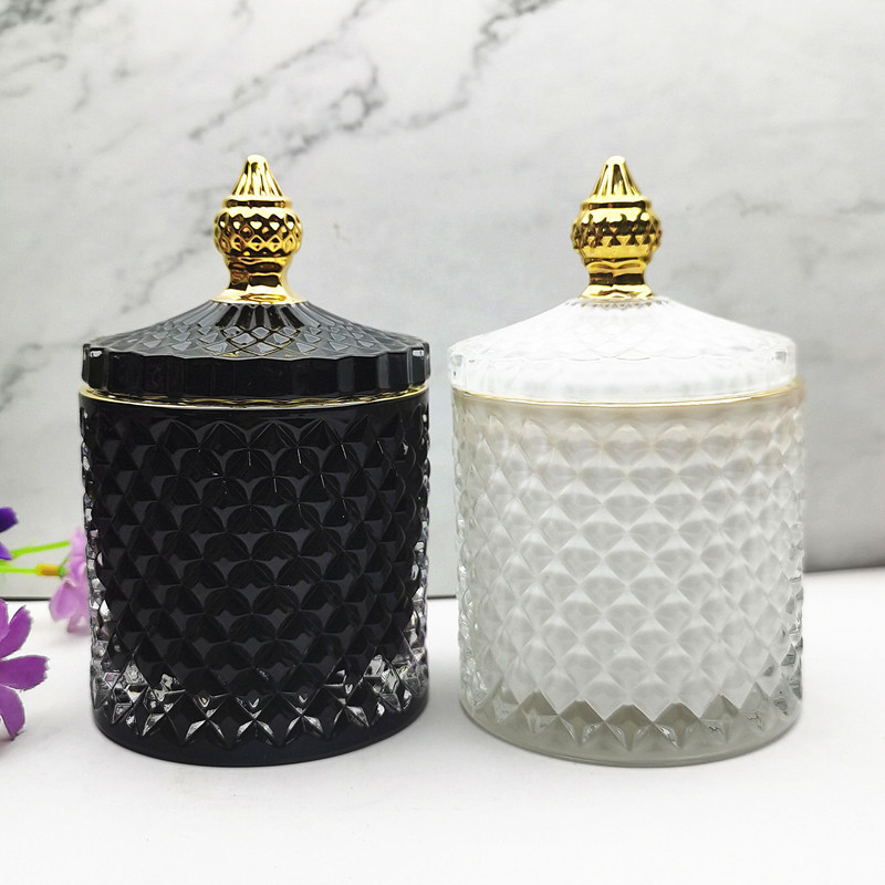 Wholesale Luxury 10 oz empty glass candle jars with lid for candle making matte black white candle vessels with gift box