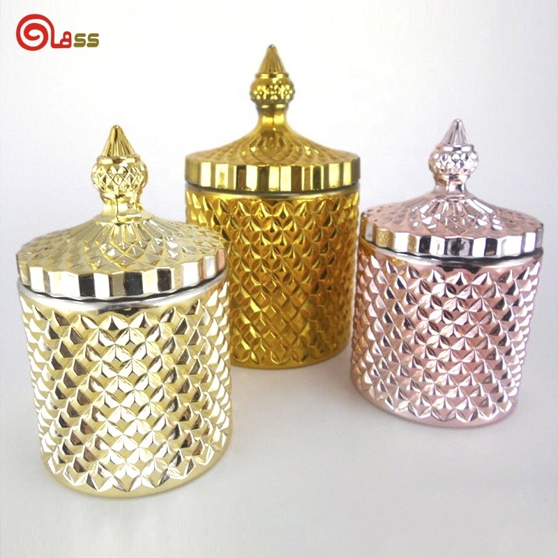 High quality colored glass candle holder jar with lid