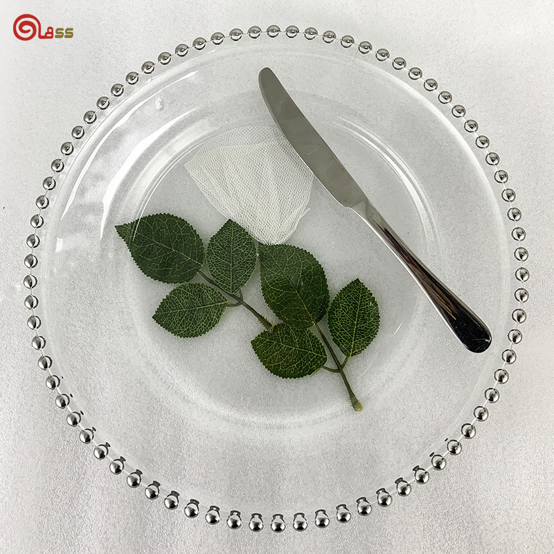 Charger Plate Glass Plates Gold Silver Clear Steak Glass Colored Beaded Glass Cheap Bulk Hotel Wholesale Wedding Plate Dish >10