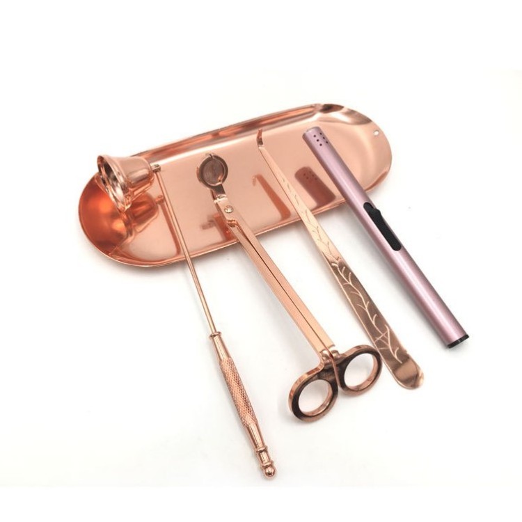 Stainless Steel Candle Accessories Set Candle Wick Trimmer Scissors Snuffer Lighter Tray Hook Tool  With Gift Packing Box