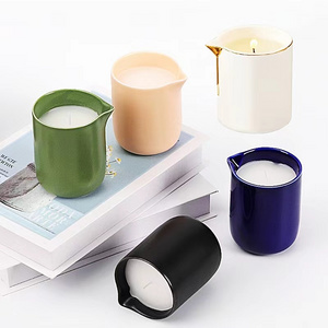 Wholesale customized matte ceramic candle Cup ceramic candle jar empty massage candle jar and with spout