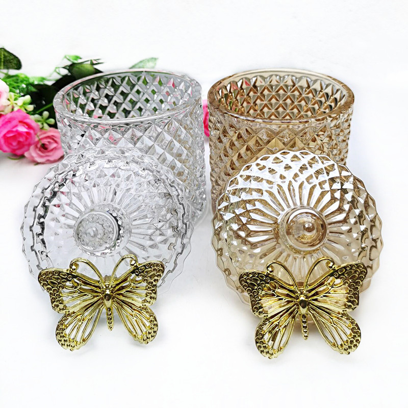 wholesale 2022 10 oz luxury empty candle jar with lid 19 oz amber glass butterfly Candle Holders for wedding