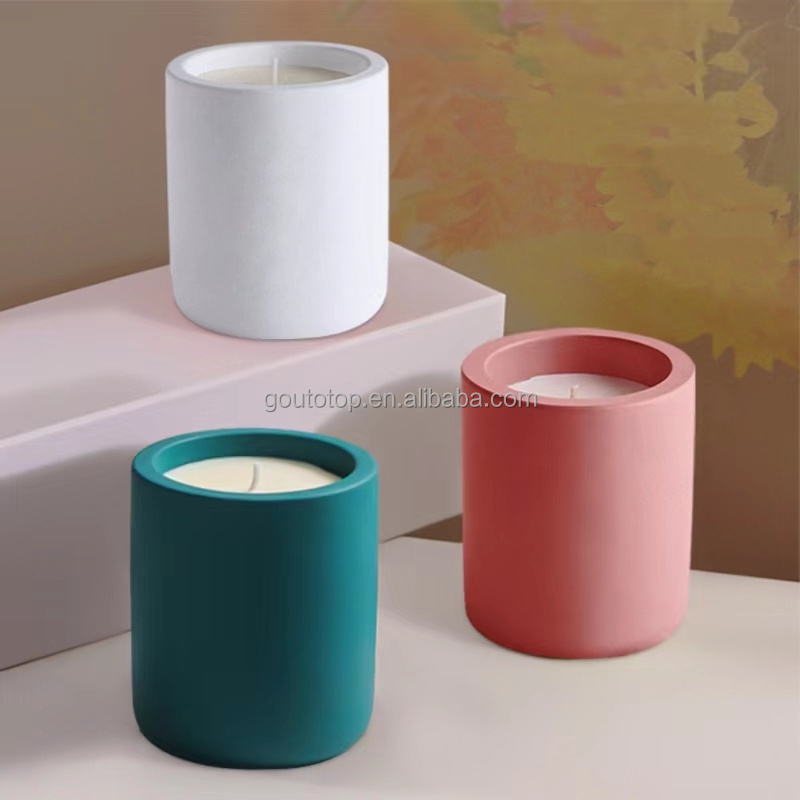 High Quality Custom Matte Color Concrete Candle Jars With Lid Empty Cement Candle Holders