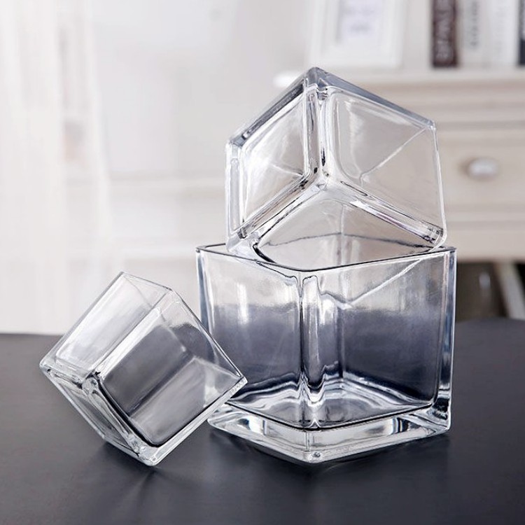 4Oz 6Oz 8Oz 12Oz Exclusive Custom Luxury Square Candle Votive Clear Square Cube Glass Candle Jar With Lid