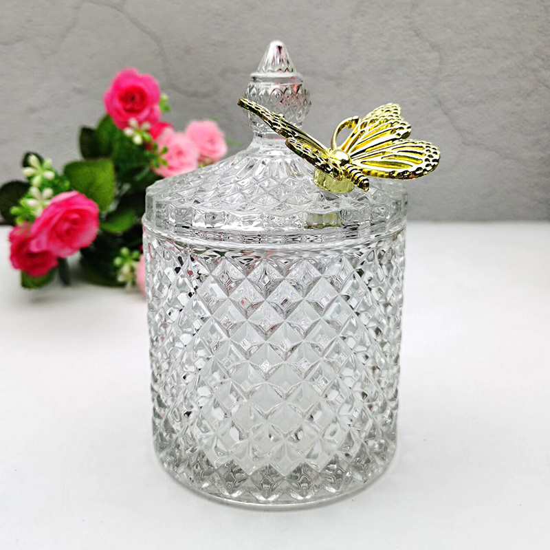 wholesale 2022 10 oz luxury empty candle jar with lid 19 oz amber glass butterfly Candle Holders for wedding