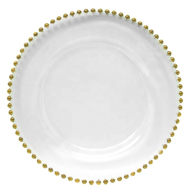 Charger Plate Glass Plates Gold Silver Clear Steak Glass Colored Beaded Glass Cheap Bulk Hotel Wholesale Wedding Plate Dish >10