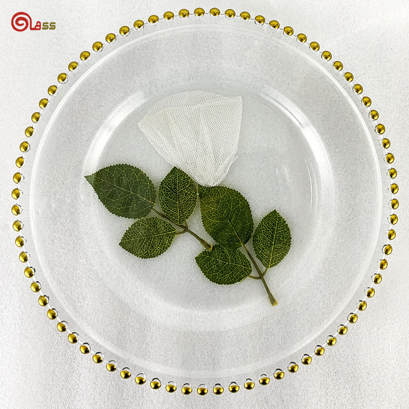 Charger Plate Glass Plates Gold Silver Clear Steak Glass Colored Beaded Glass Cheap Bulk Hotel Wholesale Wedding Plate Dish >10