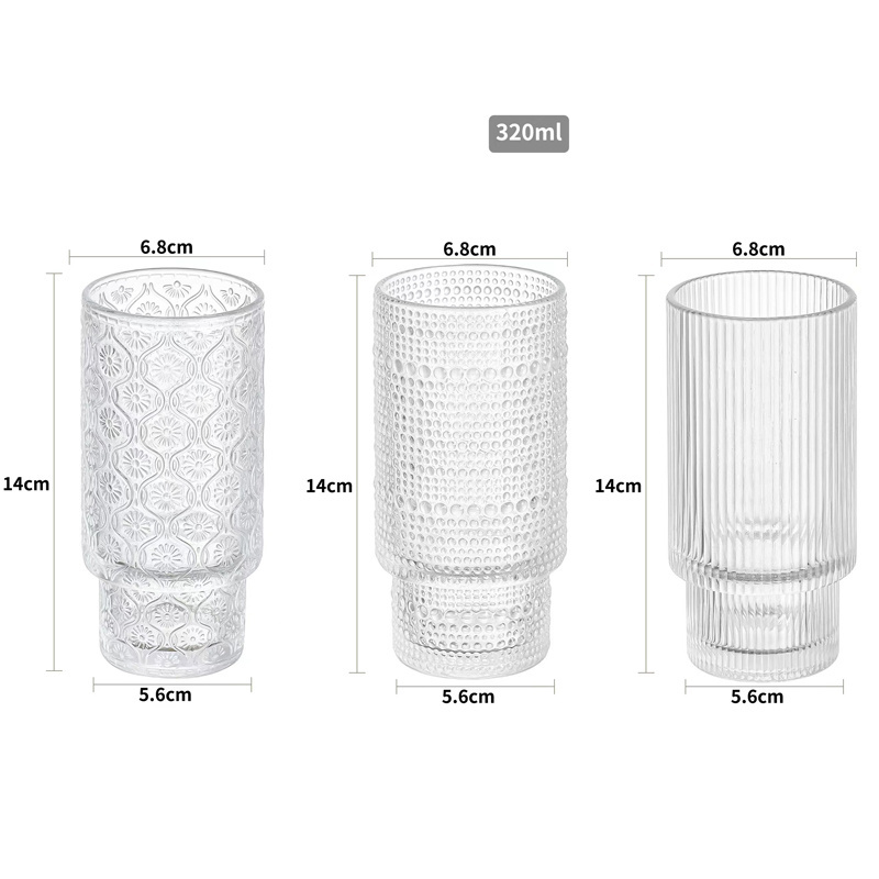 Wholesale Creative Unique Ribbed Glass Cups Set Vintage Ribbed Glassware 11oz Drinking Glasses Cocktail Glasses