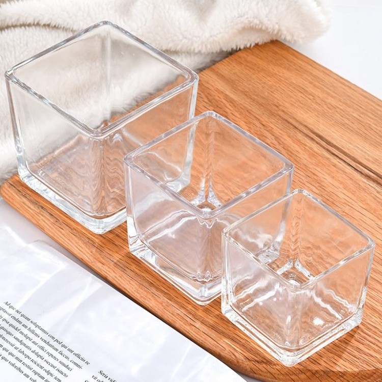 4Oz 6Oz 8Oz 12Oz Exclusive Custom Luxury Square Candle Votive Clear Square Cube Glass Candle Jar With Lid