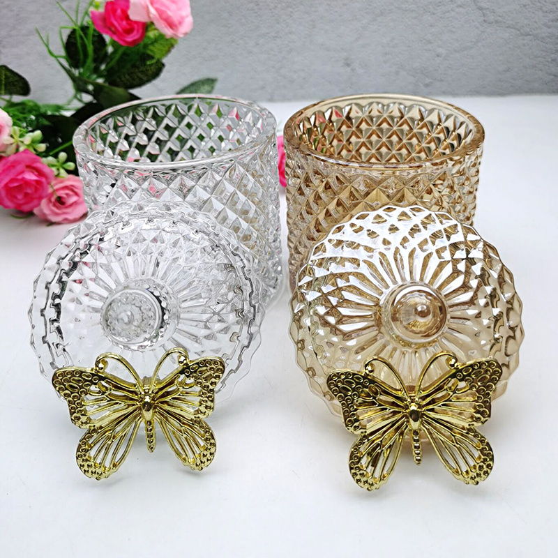 wholesale 2022 10 oz luxury empty candle jar with lid 19 oz amber glass butterfly Candle Holders for wedding