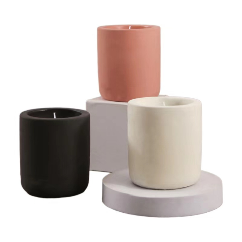 High Quality Custom Matte Color Concrete Candle Jars With Lid Empty Cement Candle Holders