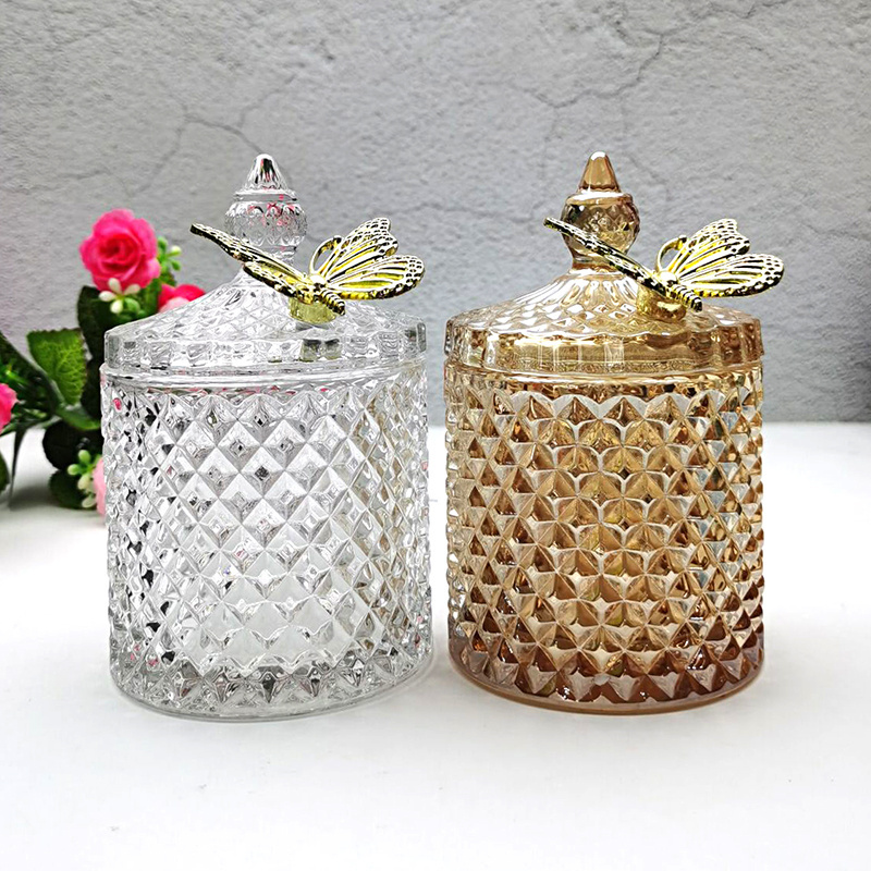 wholesale 2022 10 oz luxury empty candle jar with lid 19 oz amber glass butterfly Candle Holders for wedding