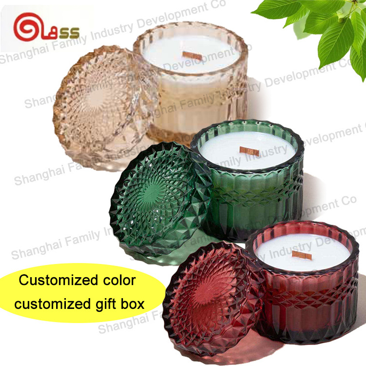 Wholesale luxury 8oz empty dark green glass candle jars with flat-top lid glass jar for candle making wedding party