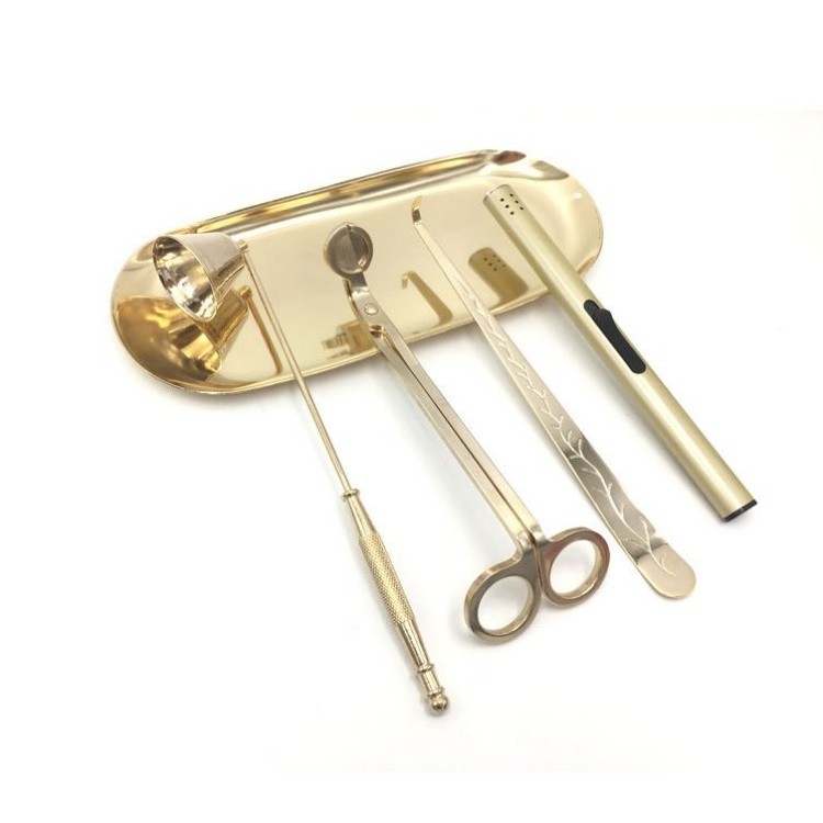 Stainless Steel Candle Accessories Set Candle Wick Trimmer Scissors Snuffer Lighter Tray Hook Tool  With Gift Packing Box