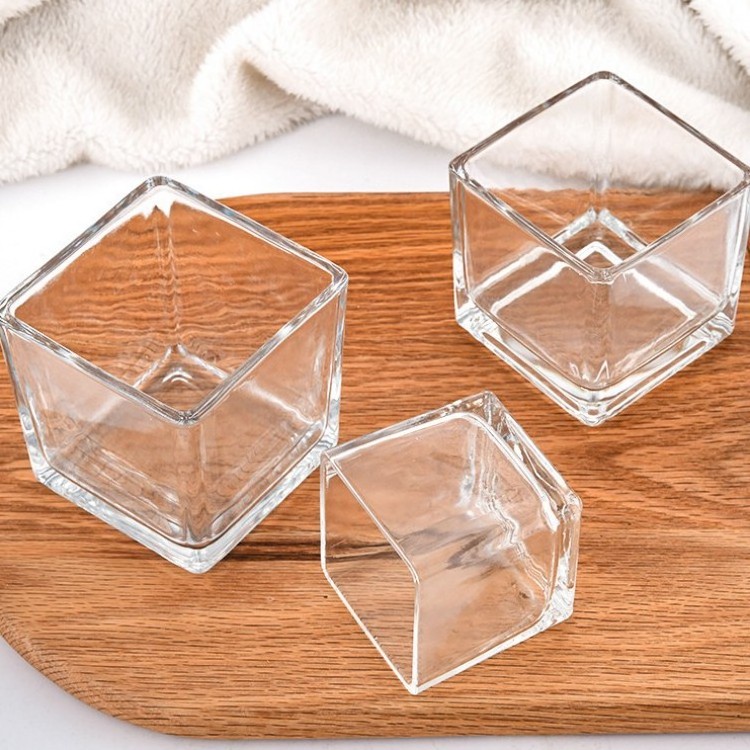 4Oz 6Oz 8Oz 12Oz Exclusive Custom Luxury Square Candle Votive Clear Square Cube Glass Candle Jar With Lid