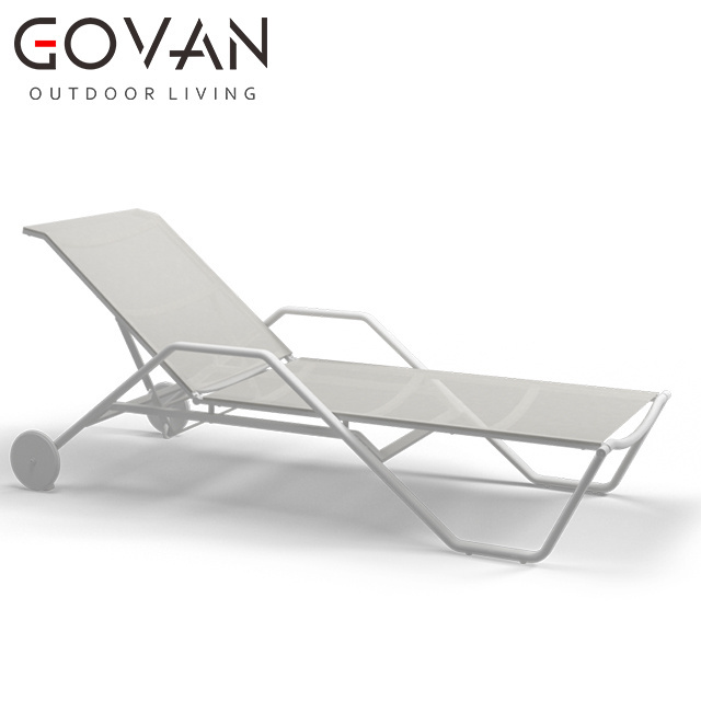 Hotel pool side outdoor beach aluminium Frame chaise lounge chair outdoor stacking sun lounger with arm