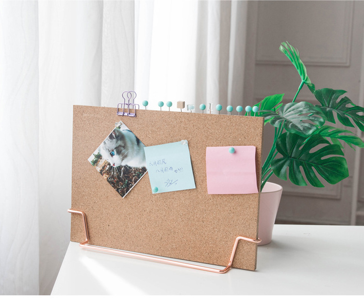 Creative Desktop Cork Notice Board with Metal Holder for Background Board, Photo Wall and Message Display