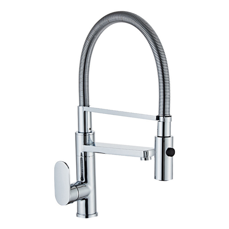 3 Functions Pure Water Nozzle Spring Hose Pullout Sink Mixer Chromed Brass Pull Out Spray Kitchen Faucet