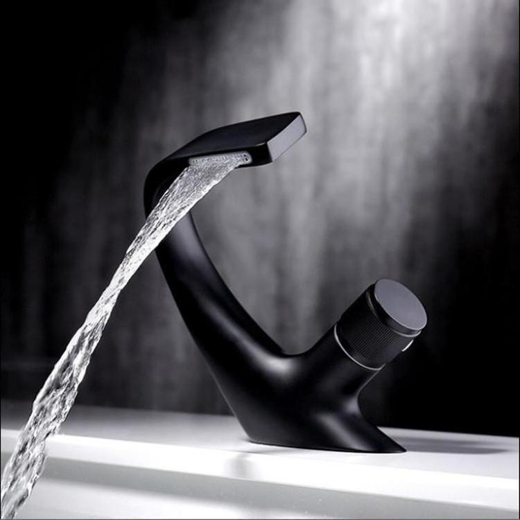 Brass Tap Cold and Hot Water Mixer Bathroom Sink Mixer Faucets Curved Waterfall Gold Black Swan Animal Basin Faucet