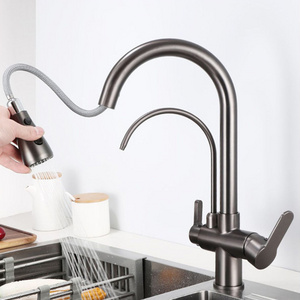 Gun Grey Metal Brass Kitchen Sink Faucets Wasserhahn Robinet Kitchen Mixer Taps Pull Out Kitchen Faucets