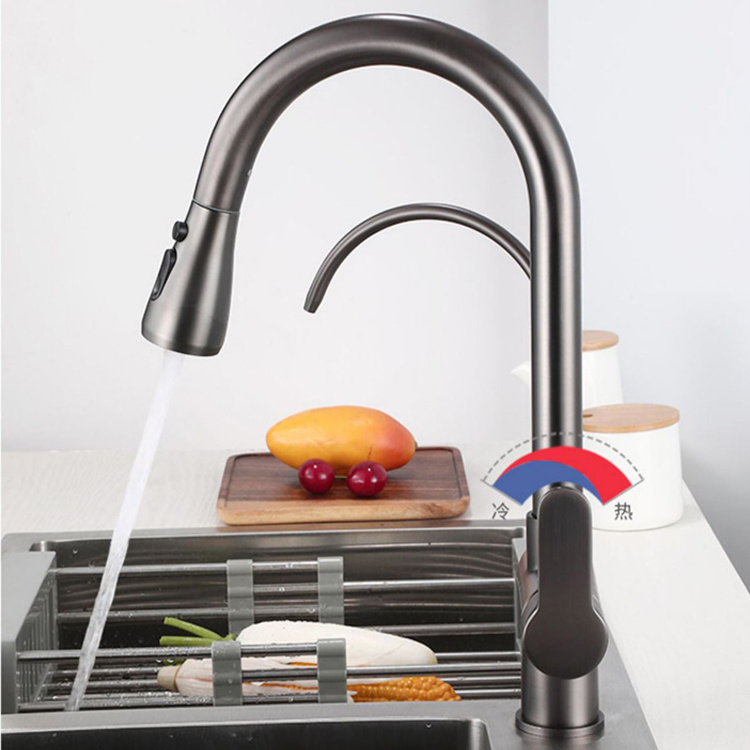 Gun Grey Metal Brass Kitchen Sink Faucets Wasserhahn Robinet Kitchen Mixer Taps Pull Out Kitchen Faucets