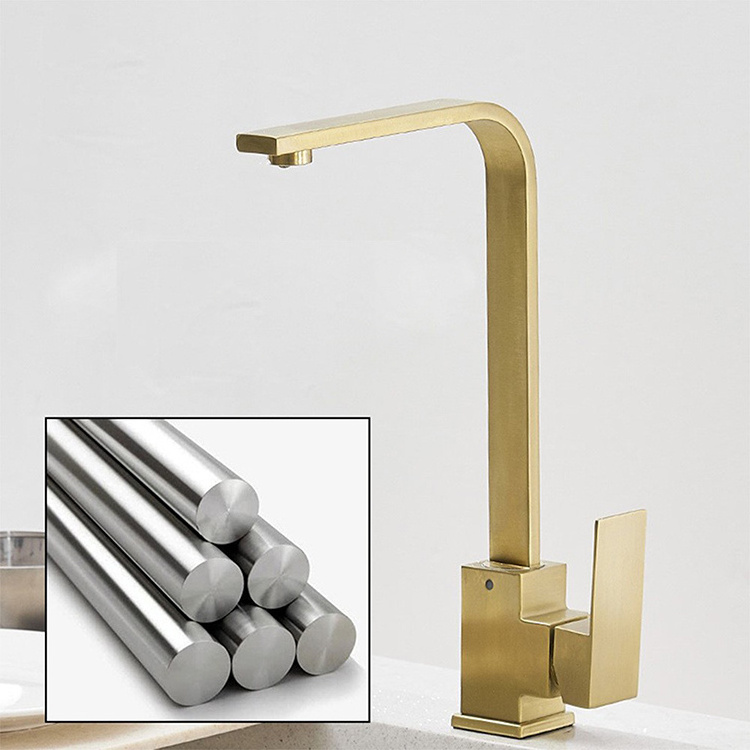 Commercial Stainless Steel Farmhouse Bar Sink Square Single Hole Brushed Gold Kitchen Faucet