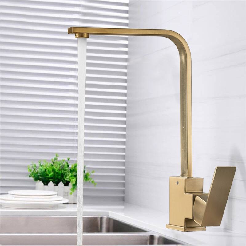 Commercial Stainless Steel Farmhouse Bar Sink Square Single Hole Brushed Gold Kitchen Faucet