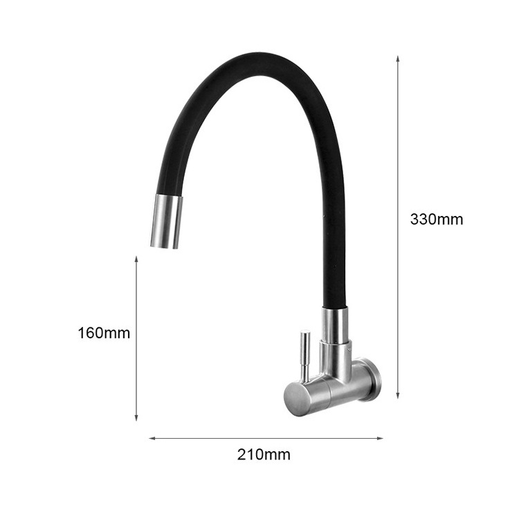 2022 Wall Faucet Black Tap Silicone Faucet Flexible Kitchen Faucet SUS304 Kitchen Sink Cold Tap