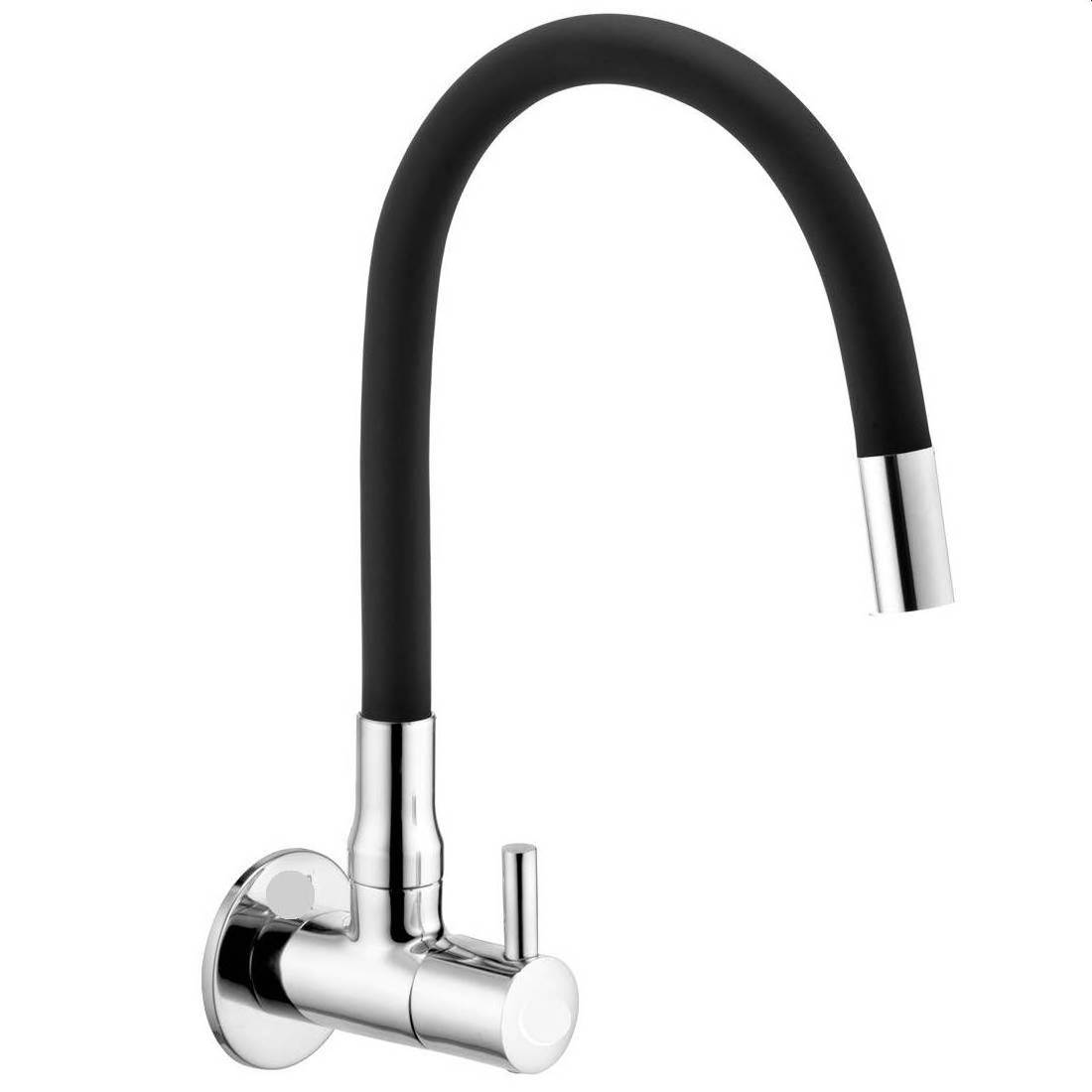 Black Flexible Hose Cold Water Tap Chrome Finish Wall Mounted Brass Copper Kitchen Faucet