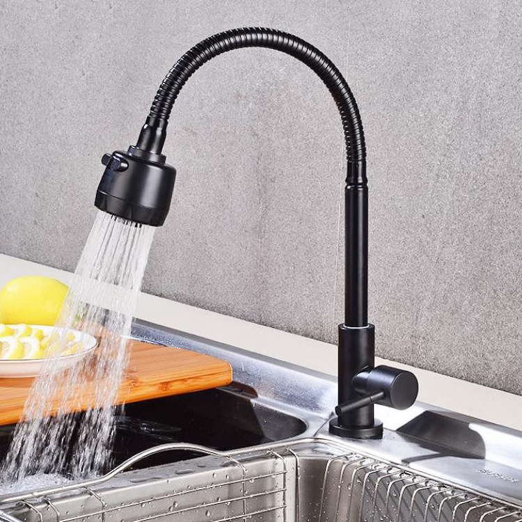 Flexible Kitchen Faucet Pull Out Handle Free Stand Cold Tap SUS304 Black Water Flexible Kitchen Faucet