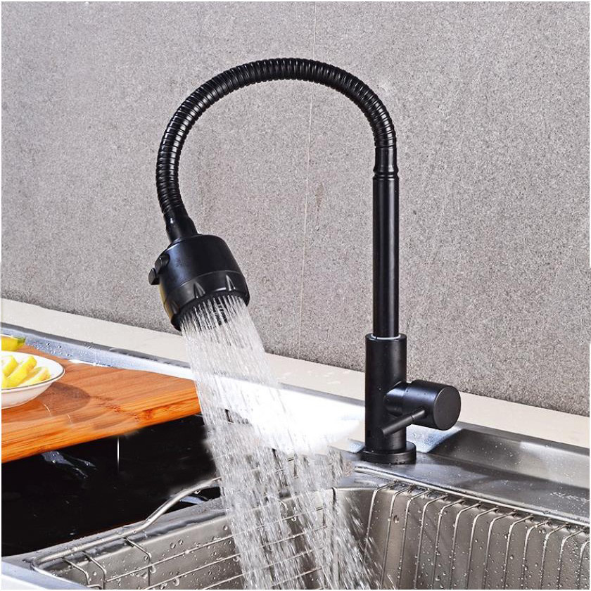 Flexible Kitchen Faucet Pull Out Handle Free Stand Cold Tap SUS304 Black Water Flexible Kitchen Faucet