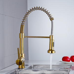 Factory Nano Golden Spring Flexible Spring Pull Down Dirt Proof Brass Kitchen Sink Faucet Gold