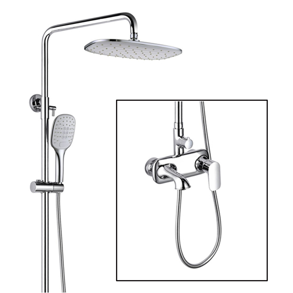 Bathroom Shower Kit Chrome Rain Shower Set Wanhai Cartridge Wall Mixer Shower Set Brass