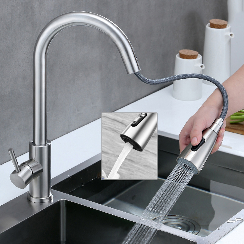 Single Handle Pull Down Kitchen Faucet Mixer Robinet Mitigeur 304 Supple Bib Cock Pull Out Kitchen Faucet