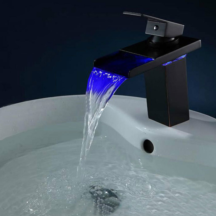 2024 New model Hot Cold Water Mixer Taps Wash Basin faucet ORB Brass Color Changing LED Light Waterfall Bathroom basen Faucet